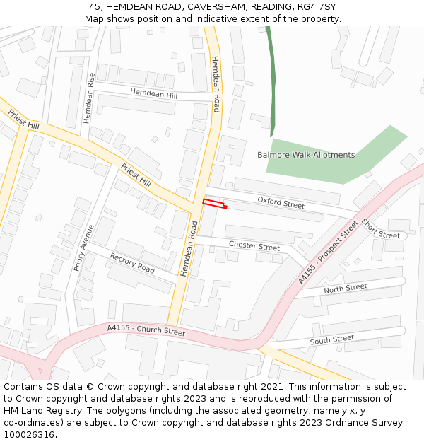 45, HEMDEAN ROAD, CAVERSHAM, READING, RG4 7SY: Location map and indicative extent of plot