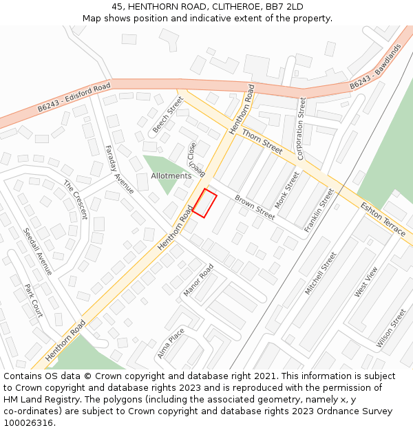 45, HENTHORN ROAD, CLITHEROE, BB7 2LD: Location map and indicative extent of plot