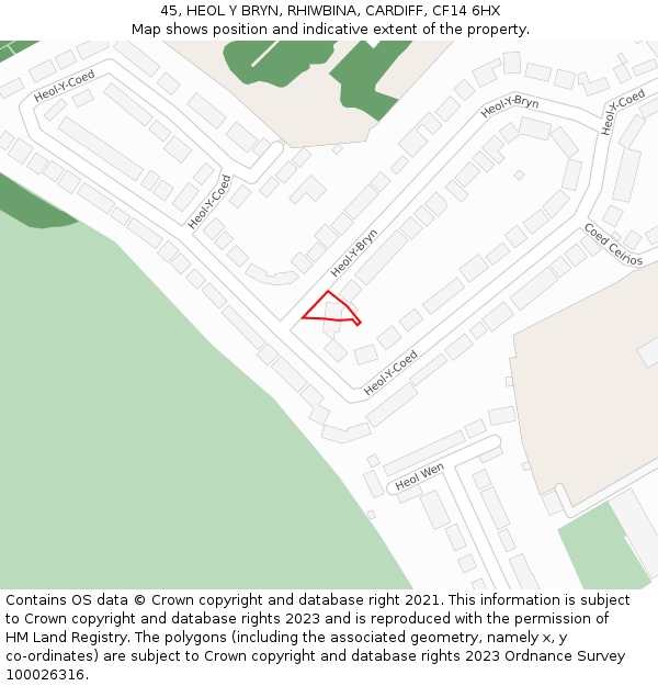 45, HEOL Y BRYN, RHIWBINA, CARDIFF, CF14 6HX: Location map and indicative extent of plot
