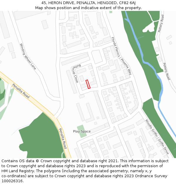 45, HERON DRIVE, PENALLTA, HENGOED, CF82 6AJ: Location map and indicative extent of plot