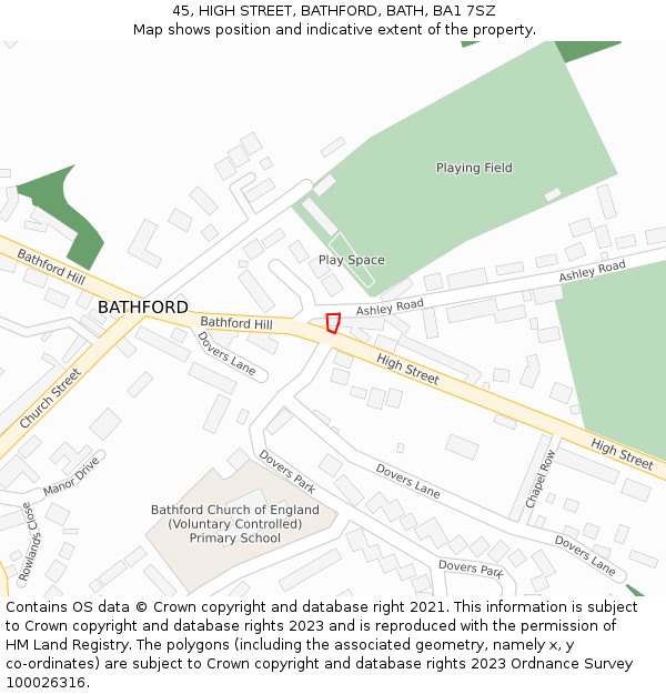 45, HIGH STREET, BATHFORD, BATH, BA1 7SZ: Location map and indicative extent of plot