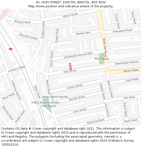 45, HIGH STREET, EASTON, BRISTOL, BS5 6DW: Location map and indicative extent of plot