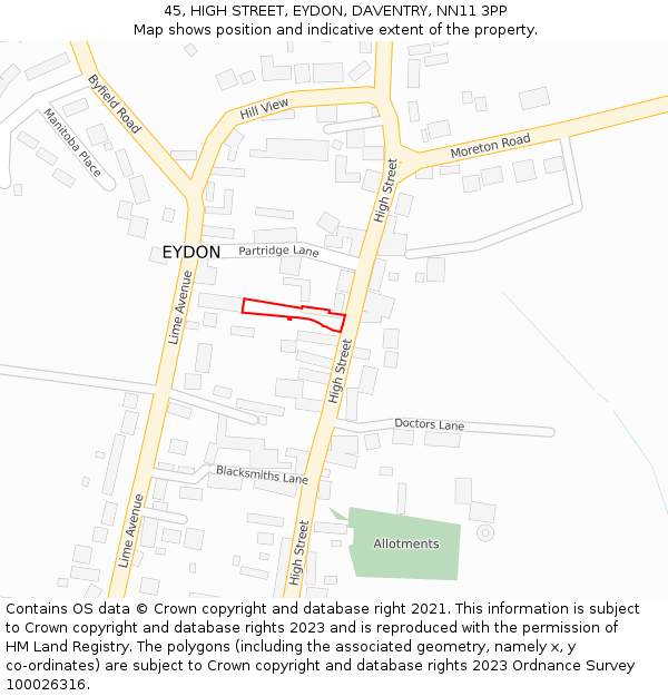 45, HIGH STREET, EYDON, DAVENTRY, NN11 3PP: Location map and indicative extent of plot