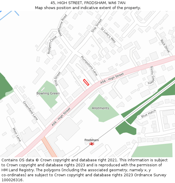 45, HIGH STREET, FRODSHAM, WA6 7AN: Location map and indicative extent of plot