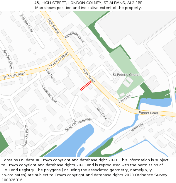 45, HIGH STREET, LONDON COLNEY, ST ALBANS, AL2 1RF: Location map and indicative extent of plot