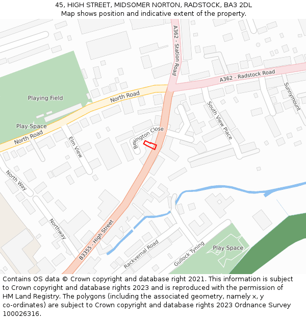 45, HIGH STREET, MIDSOMER NORTON, RADSTOCK, BA3 2DL: Location map and indicative extent of plot
