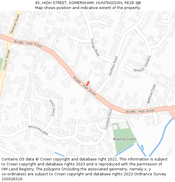 45, HIGH STREET, SOMERSHAM, HUNTINGDON, PE28 3JB: Location map and indicative extent of plot