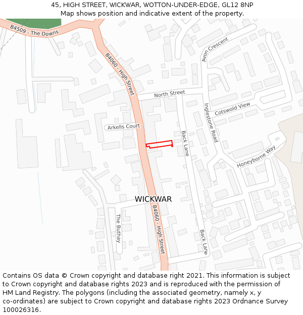 45, HIGH STREET, WICKWAR, WOTTON-UNDER-EDGE, GL12 8NP: Location map and indicative extent of plot