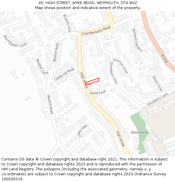 45, HIGH STREET, WYKE REGIS, WEYMOUTH, DT4 9NZ: Location map and indicative extent of plot