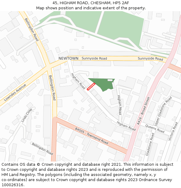 45, HIGHAM ROAD, CHESHAM, HP5 2AF: Location map and indicative extent of plot