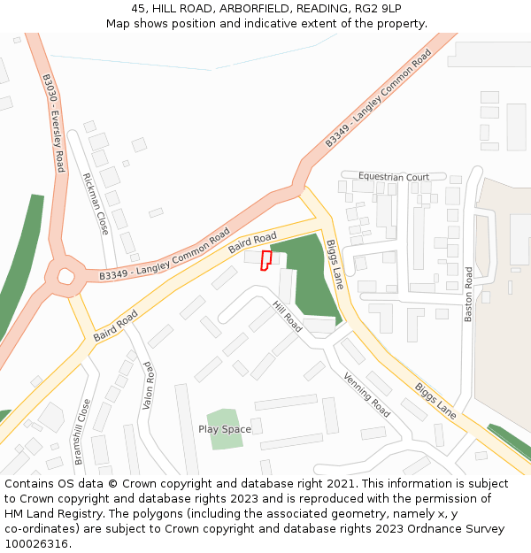 45, HILL ROAD, ARBORFIELD, READING, RG2 9LP: Location map and indicative extent of plot