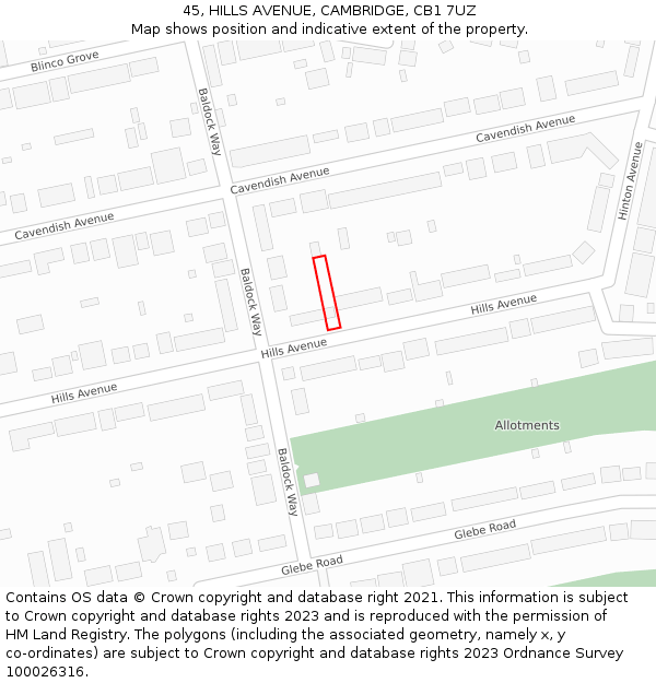 45, HILLS AVENUE, CAMBRIDGE, CB1 7UZ: Location map and indicative extent of plot