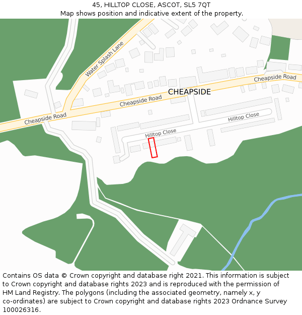 45, HILLTOP CLOSE, ASCOT, SL5 7QT: Location map and indicative extent of plot