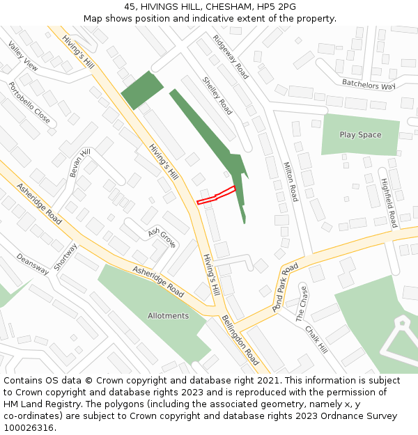 45, HIVINGS HILL, CHESHAM, HP5 2PG: Location map and indicative extent of plot