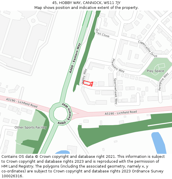 45, HOBBY WAY, CANNOCK, WS11 7JY: Location map and indicative extent of plot