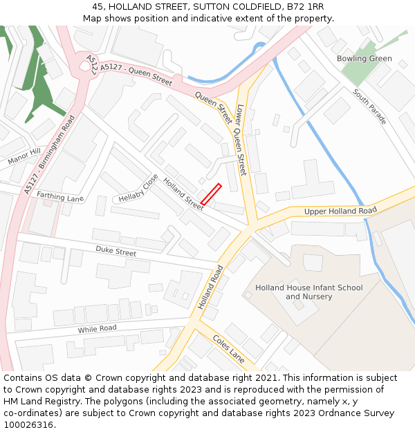 45, HOLLAND STREET, SUTTON COLDFIELD, B72 1RR: Location map and indicative extent of plot