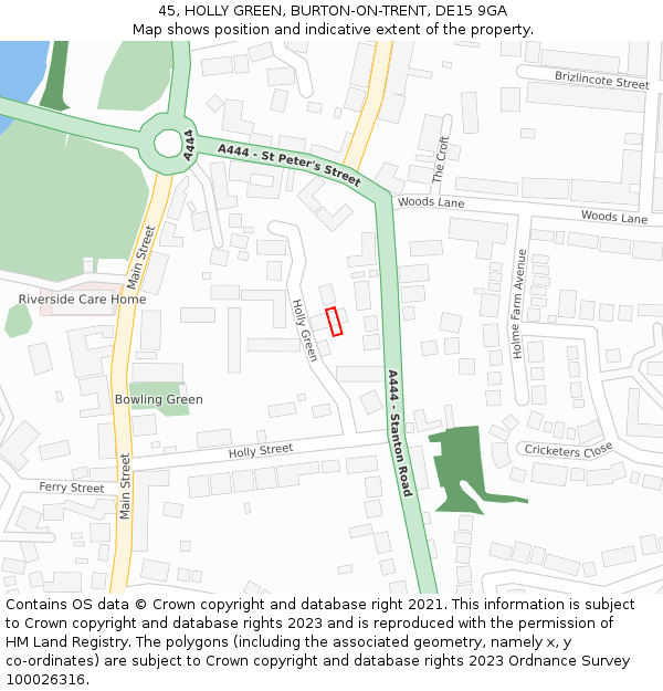 45, HOLLY GREEN, BURTON-ON-TRENT, DE15 9GA: Location map and indicative extent of plot