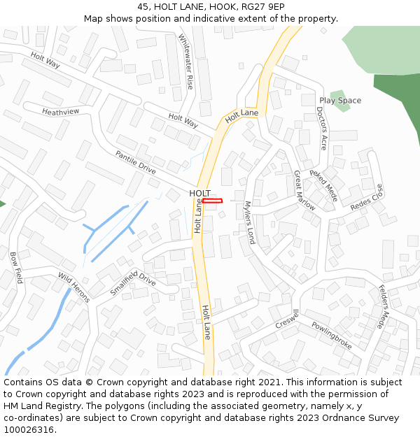 45, HOLT LANE, HOOK, RG27 9EP: Location map and indicative extent of plot