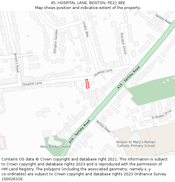 45, HOSPITAL LANE, BOSTON, PE21 9EE: Location map and indicative extent of plot