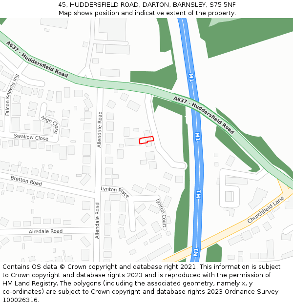 45, HUDDERSFIELD ROAD, DARTON, BARNSLEY, S75 5NF: Location map and indicative extent of plot