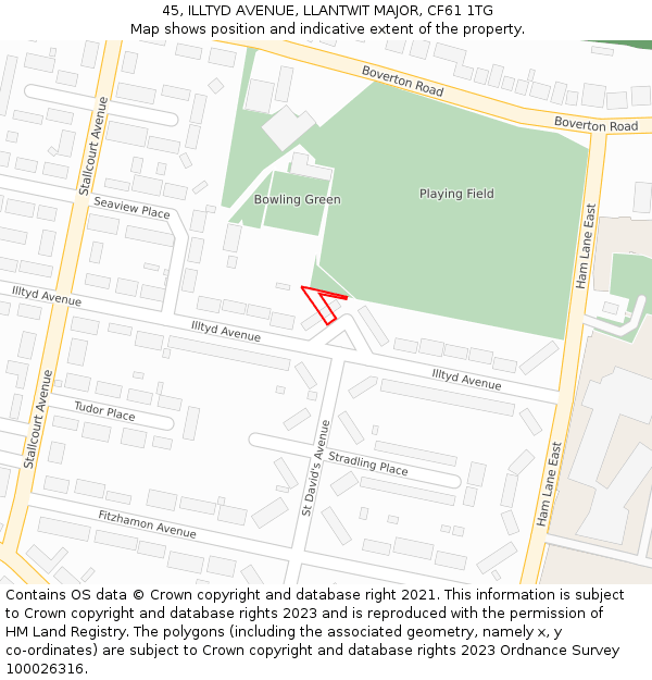 45, ILLTYD AVENUE, LLANTWIT MAJOR, CF61 1TG: Location map and indicative extent of plot