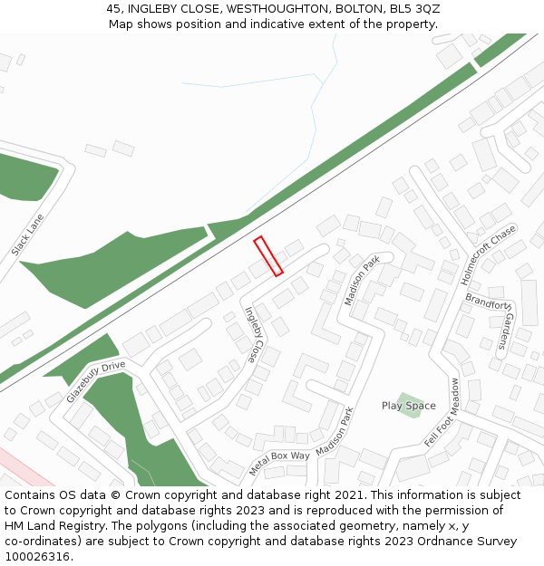 45, INGLEBY CLOSE, WESTHOUGHTON, BOLTON, BL5 3QZ: Location map and indicative extent of plot