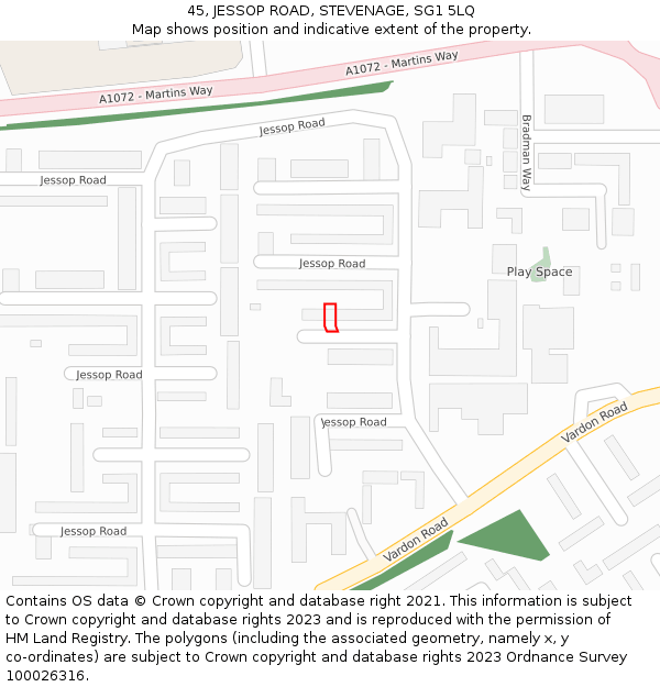 45, JESSOP ROAD, STEVENAGE, SG1 5LQ: Location map and indicative extent of plot