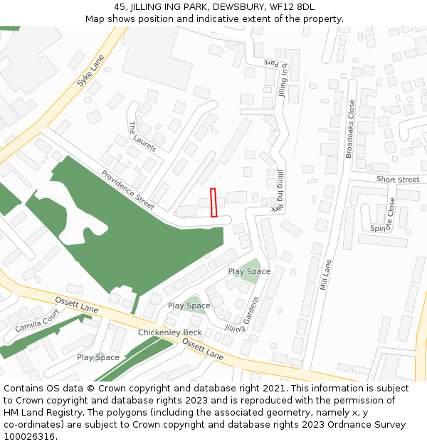 45, JILLING ING PARK, DEWSBURY, WF12 8DL: Location map and indicative extent of plot