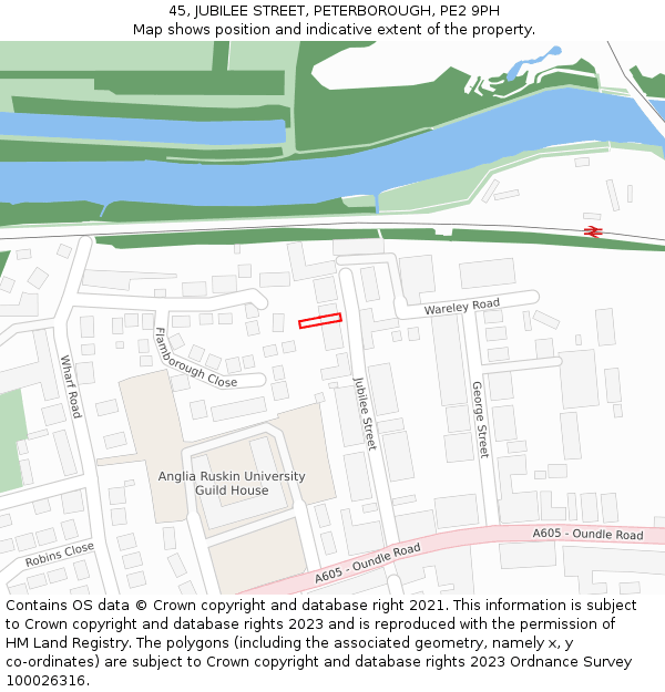 45, JUBILEE STREET, PETERBOROUGH, PE2 9PH: Location map and indicative extent of plot