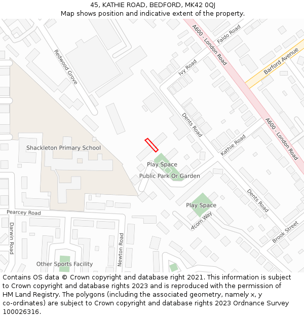 45, KATHIE ROAD, BEDFORD, MK42 0QJ: Location map and indicative extent of plot
