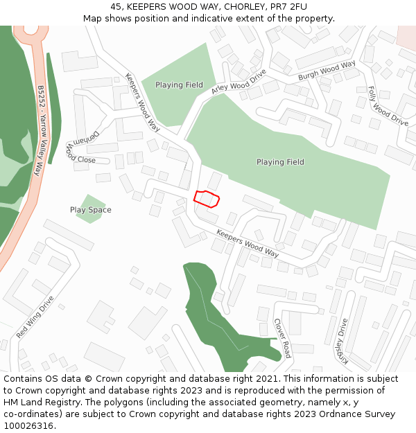 45, KEEPERS WOOD WAY, CHORLEY, PR7 2FU: Location map and indicative extent of plot