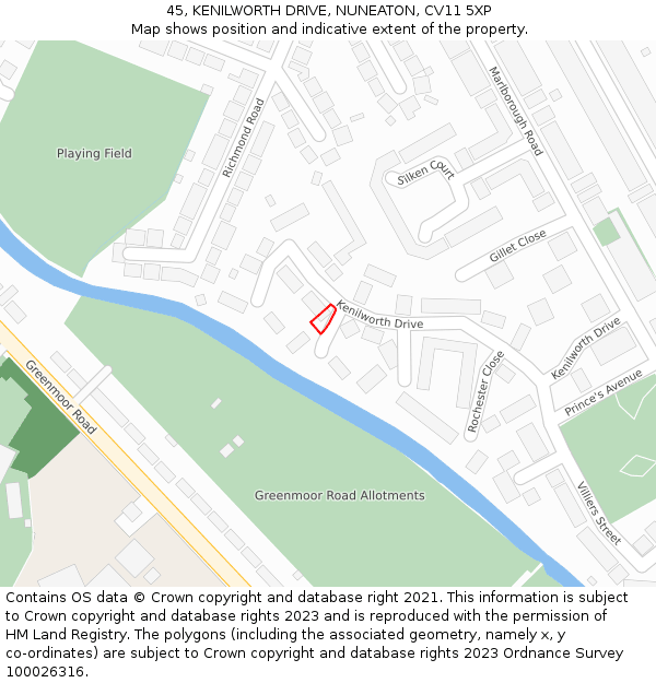 45, KENILWORTH DRIVE, NUNEATON, CV11 5XP: Location map and indicative extent of plot