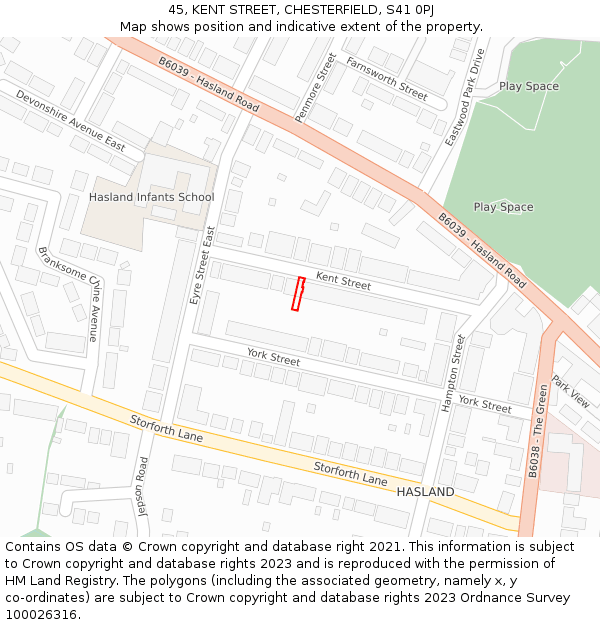 45, KENT STREET, CHESTERFIELD, S41 0PJ: Location map and indicative extent of plot