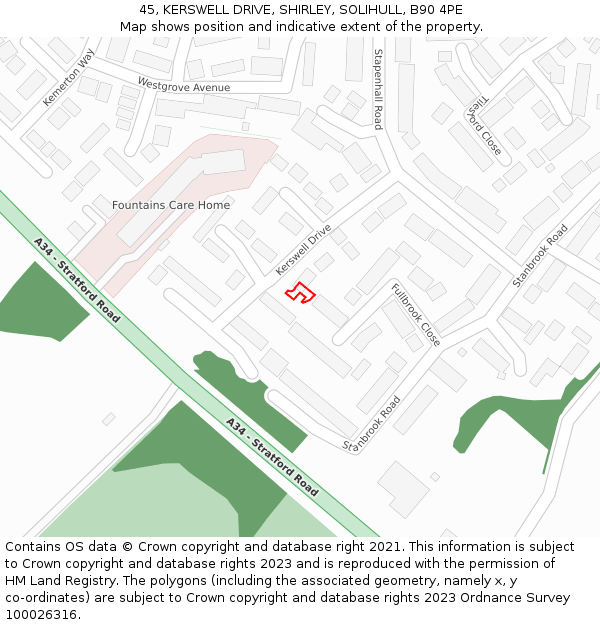 45, KERSWELL DRIVE, SHIRLEY, SOLIHULL, B90 4PE: Location map and indicative extent of plot