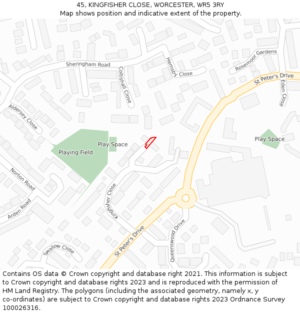 45, KINGFISHER CLOSE, WORCESTER, WR5 3RY: Location map and indicative extent of plot