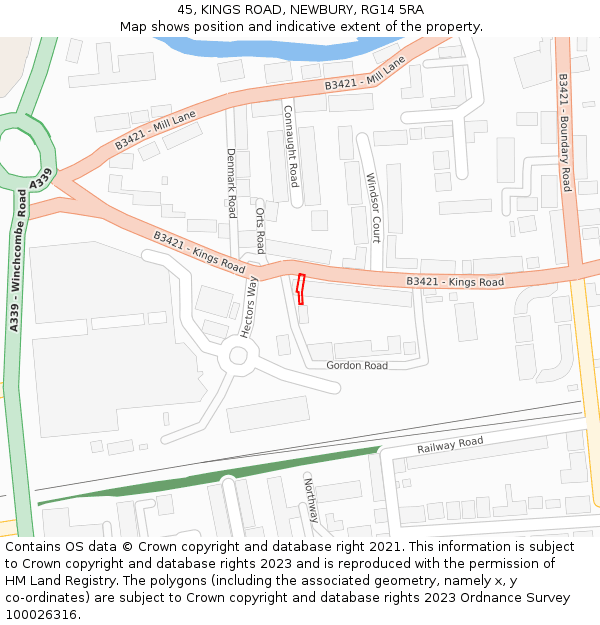 45, KINGS ROAD, NEWBURY, RG14 5RA: Location map and indicative extent of plot