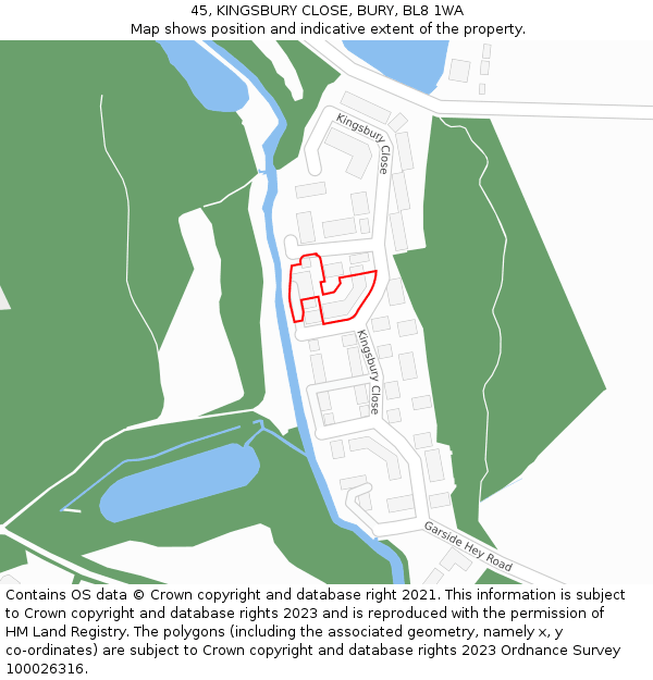 45, KINGSBURY CLOSE, BURY, BL8 1WA: Location map and indicative extent of plot