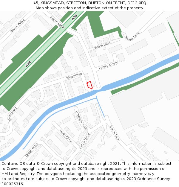 45, KINGSMEAD, STRETTON, BURTON-ON-TRENT, DE13 0FQ: Location map and indicative extent of plot