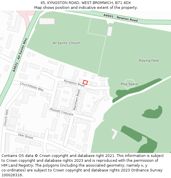 45, KYNGSTON ROAD, WEST BROMWICH, B71 4DX: Location map and indicative extent of plot