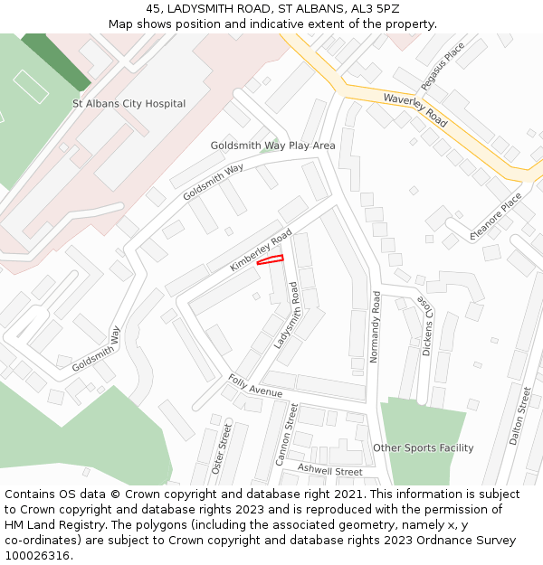45, LADYSMITH ROAD, ST ALBANS, AL3 5PZ: Location map and indicative extent of plot
