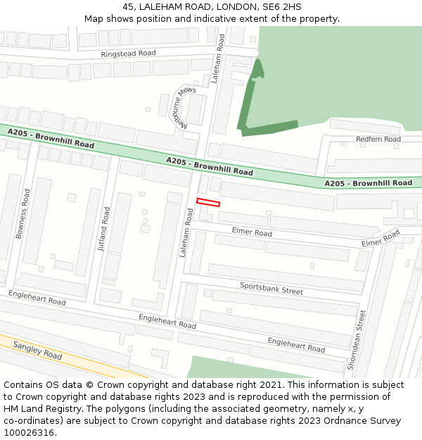 45, LALEHAM ROAD, LONDON, SE6 2HS: Location map and indicative extent of plot