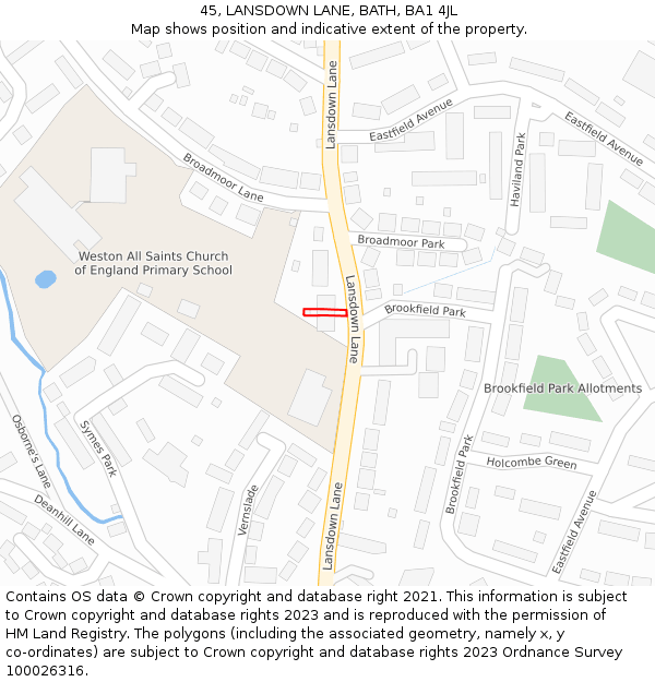 45, LANSDOWN LANE, BATH, BA1 4JL: Location map and indicative extent of plot
