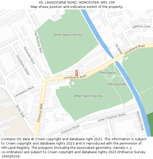 45, LANSDOWNE ROAD, WORCESTER, WR1 1SP: Location map and indicative extent of plot