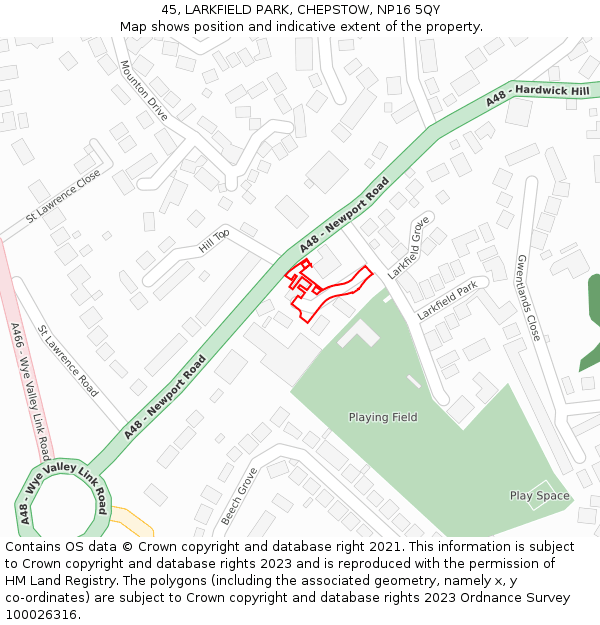 45, LARKFIELD PARK, CHEPSTOW, NP16 5QY: Location map and indicative extent of plot