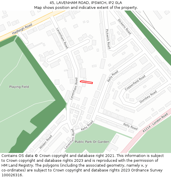 45, LAVENHAM ROAD, IPSWICH, IP2 0LA: Location map and indicative extent of plot