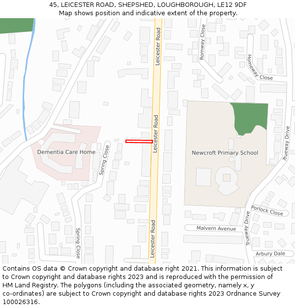 45, LEICESTER ROAD, SHEPSHED, LOUGHBOROUGH, LE12 9DF: Location map and indicative extent of plot