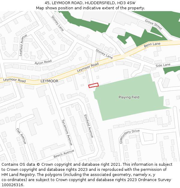 45, LEYMOOR ROAD, HUDDERSFIELD, HD3 4SW: Location map and indicative extent of plot