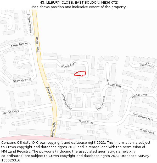45, LILBURN CLOSE, EAST BOLDON, NE36 0TZ: Location map and indicative extent of plot