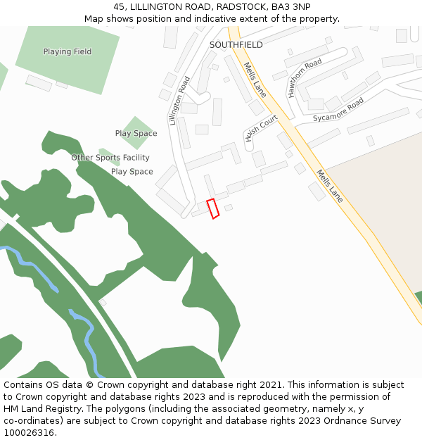 45, LILLINGTON ROAD, RADSTOCK, BA3 3NP: Location map and indicative extent of plot