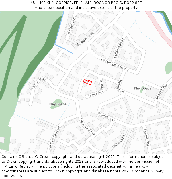 45, LIME KILN COPPICE, FELPHAM, BOGNOR REGIS, PO22 8FZ: Location map and indicative extent of plot